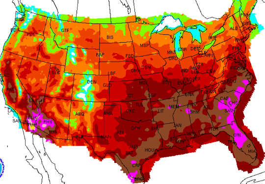 A ‘heat dome’ arrives in the U.S. NOAA Forecast Daily Maximum Heat Index