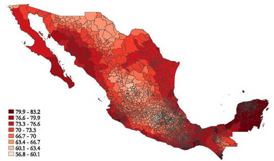 Graphic shows the range of average temperatures in Fahrenheit in different parts of Mexico. Davis and Gertler, PNAS, 2015. Copyright 2015 National Academy of Sciences, USA.