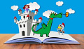 story with a dragon and a warrior rising up out of a book
