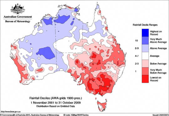 South-east Australia during the peak of the millennium drought (2001-2009) Australian Bureau of Meteorology
