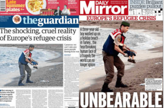 Scenes from a tragedy: the body of three-year-old Aylan Kurdi made front pages around the world.
