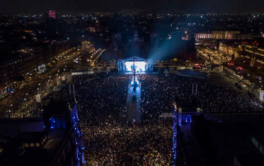 Mexico City’s main square, the Zócalo, as Andrés Manuel López Obrador delivers his victory speech on July 1, 2018. 