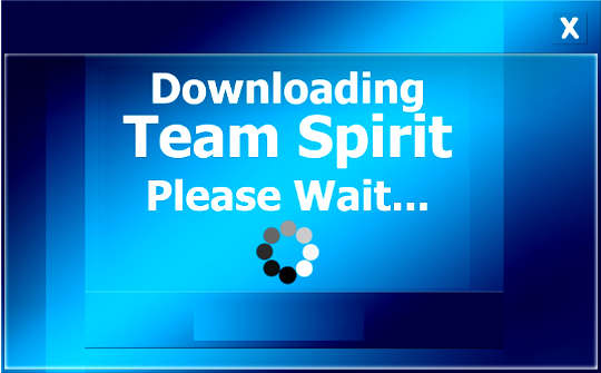 computer screen with the words: Downloading Team Spirit, please wait...