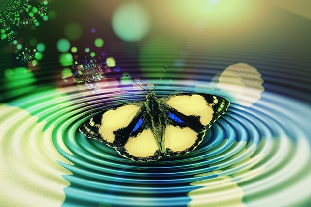 three butterflies in a circle creating outgoing waves