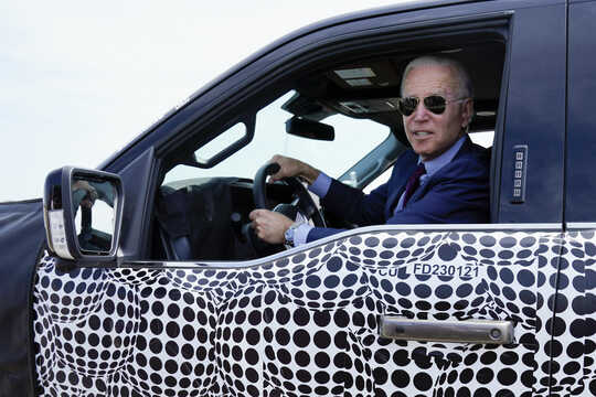 Biden at the wheel of an electric F-150.