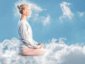 woman sitting on a cloud meditating