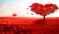 a red tree shaped as a heart