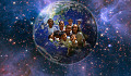 a group of people inside a globe of planet earth